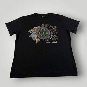 Sportex Shirt Mens Large Black Taos Pueblo Embroidered Graphic Tee Southwestern